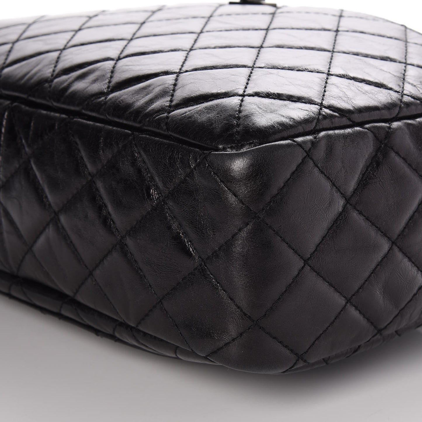Metallic Aged Calfskin Quilted Large Reissue Camera Case Black