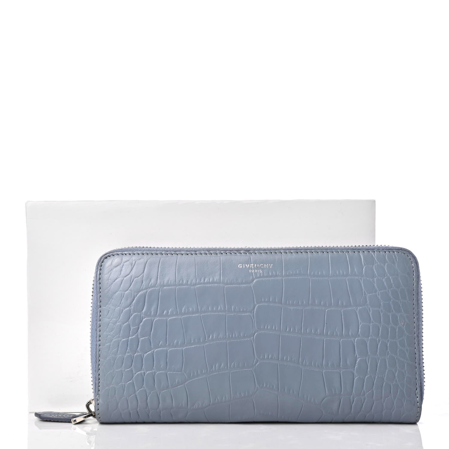 Givenchy Crocodile Embossed Calfskin Zip Around Wallet Light Blue 8 of 8