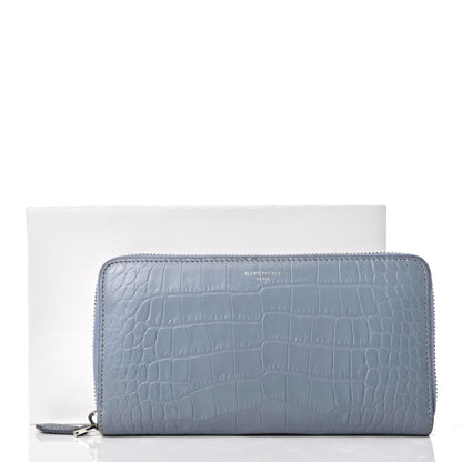 Givenchy Crocodile Embossed Calfskin Zip Around Wallet Light Blue 8 of 8