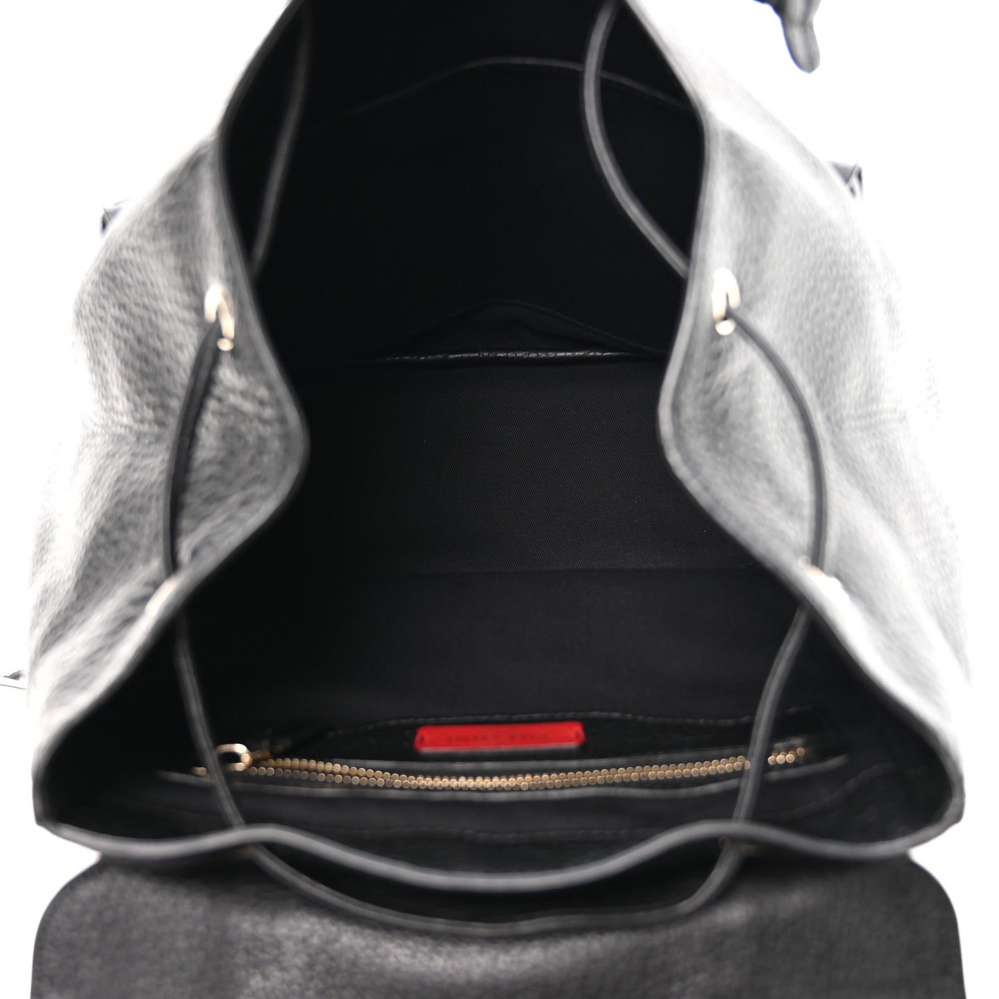 Pebbled Calfskin Rockstud Double Pocket Backpack Black