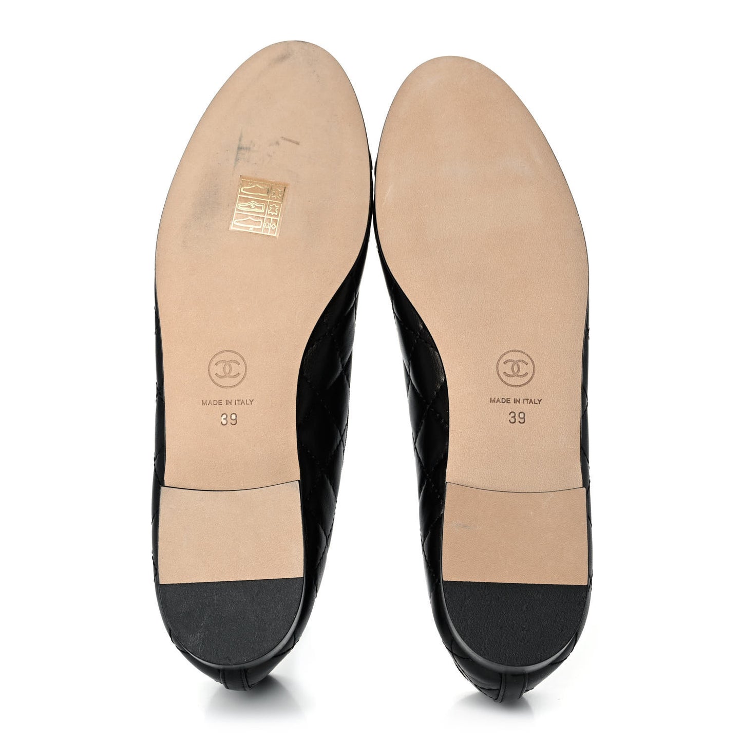 Aged Calfskin Quilted CC Cap Toe Ballerina Flats 39 Black