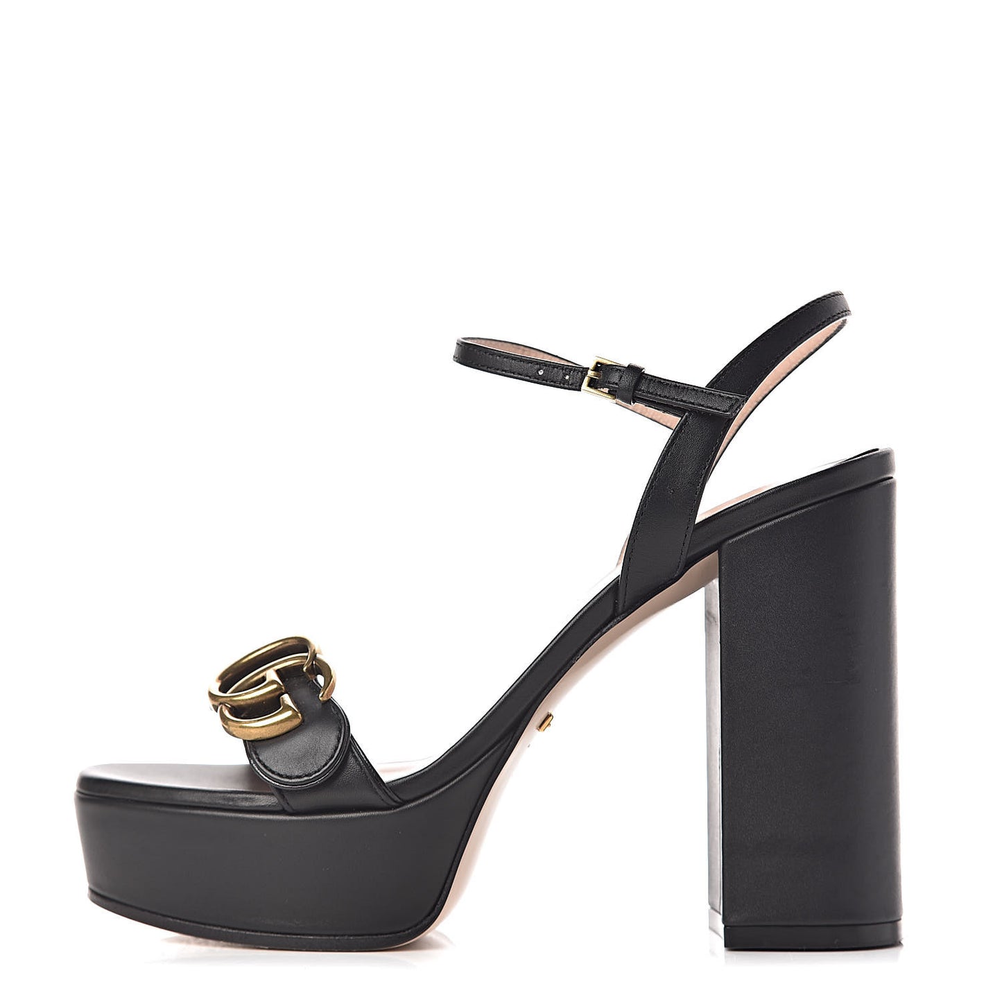 Calfskin GG Marmont Ankle Wrap 30/115mm Platform Sandals 36.5 Black