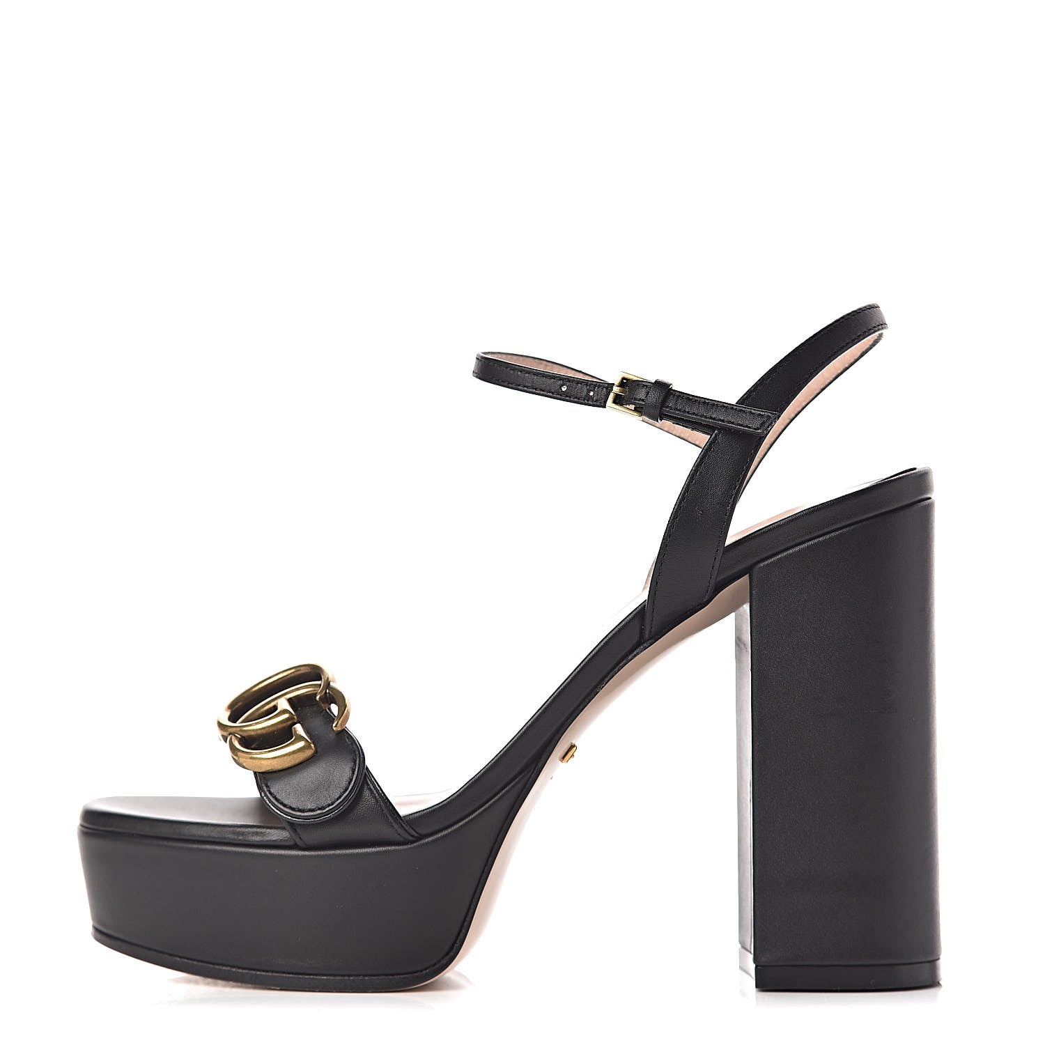 Gucci Calfskin GG Marmont Ankle Wrap 30/115mm Platform Sandals 36.5 Black 1 of 13