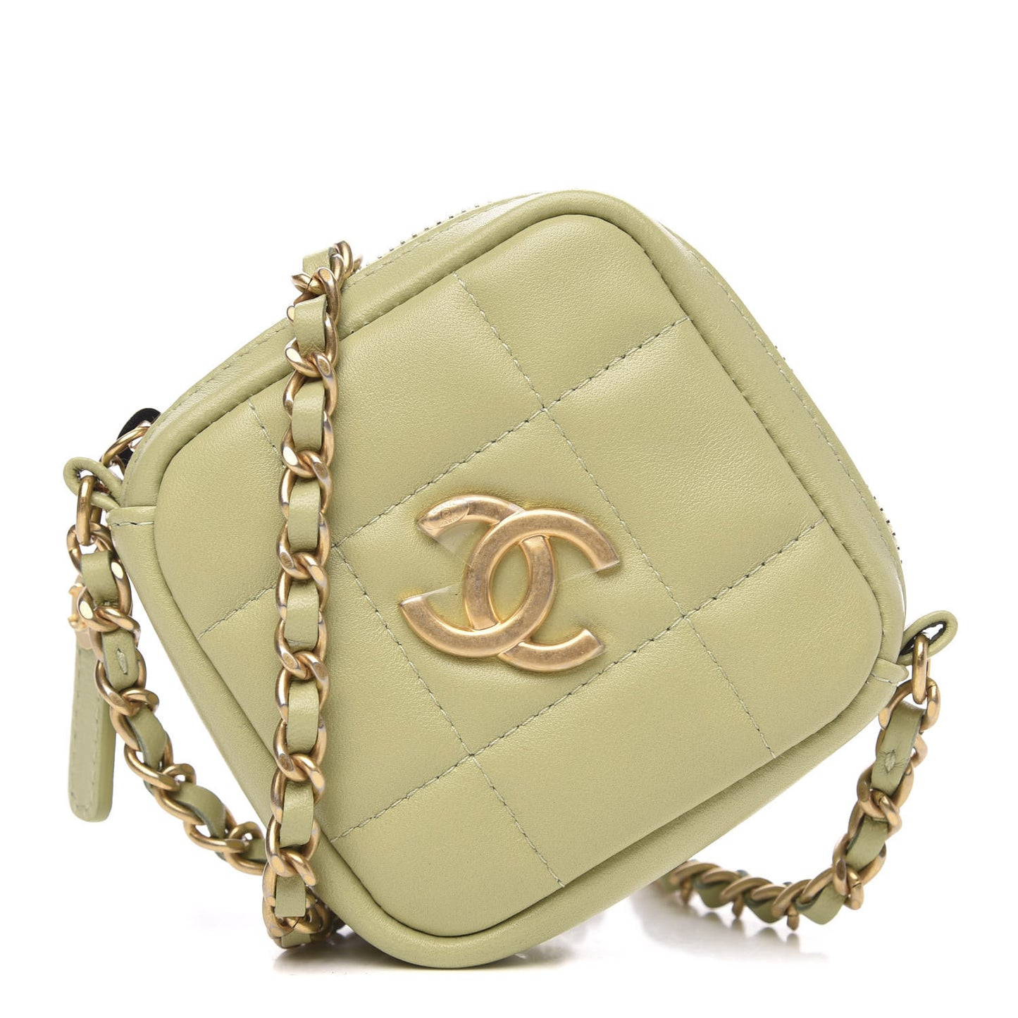 Lambskin Quilted Diamond Coin Purse With Chain Green