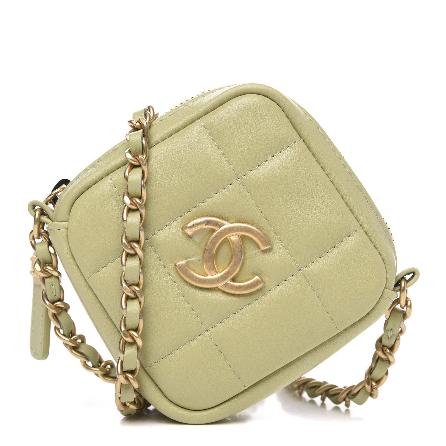 Chanel Lambskin Quilted Diamond Coin Purse With Chain Green 1 of 9