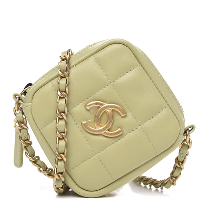 Chanel Lambskin Quilted Diamond Coin Purse With Chain Green 1 of 9