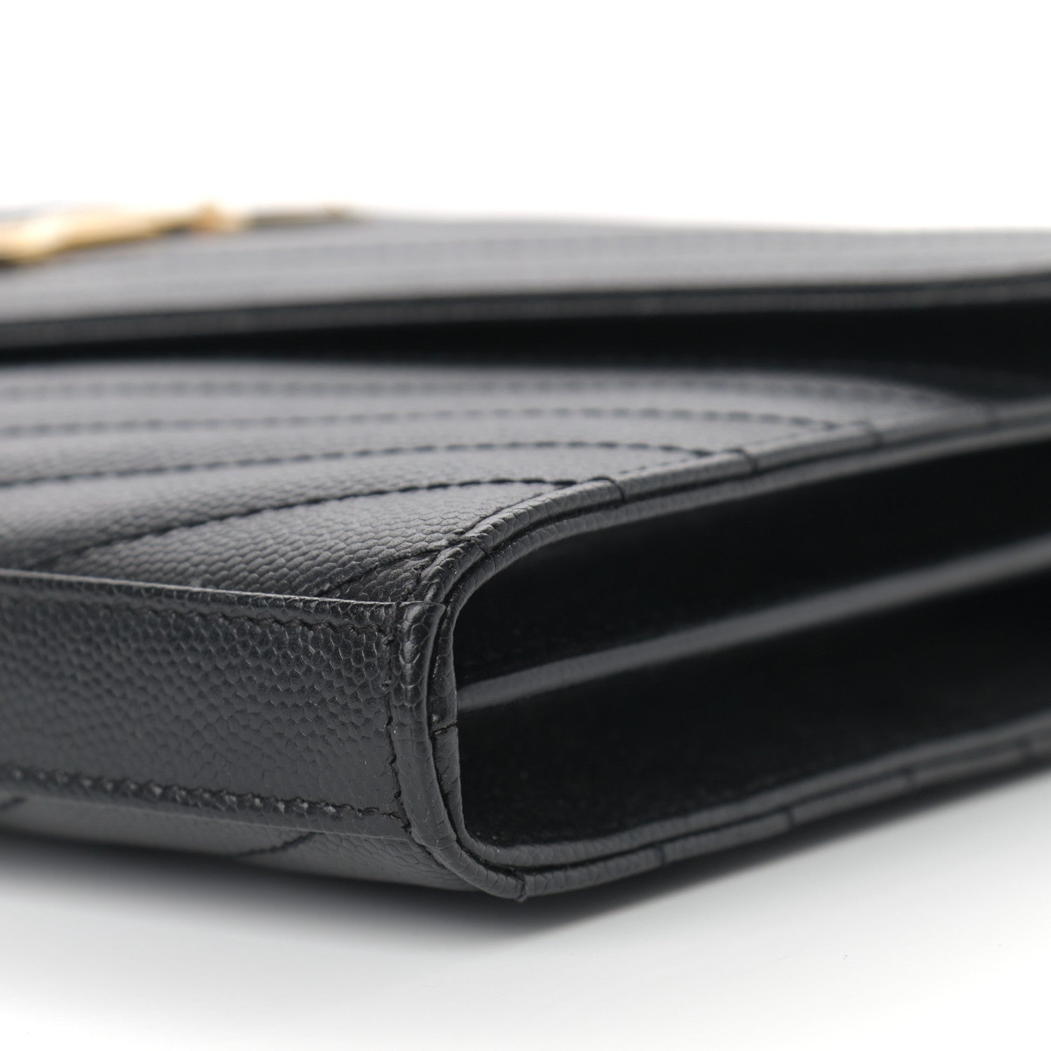 Saint Laurent Grain De Poudre Matelasse Chevron Monogram Chain Wallet Black 9 of 10