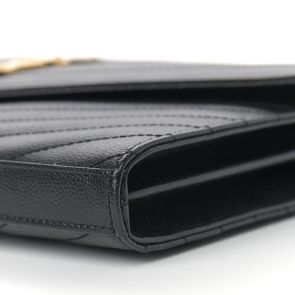 Saint Laurent Grain De Poudre Matelasse Chevron Monogram Chain Wallet Black 9 of 10
