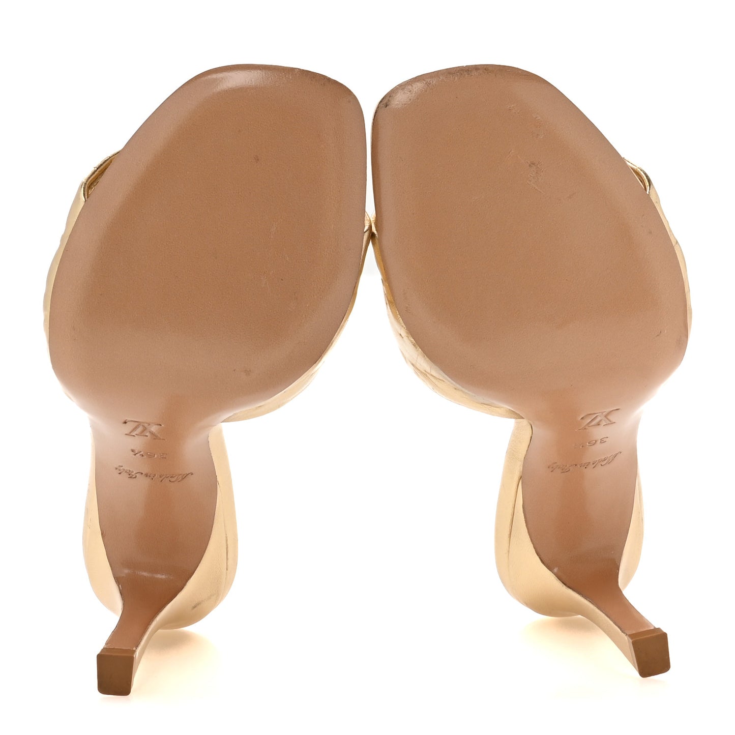 Metallic Lambskin Embossed Monogram Revival High Heel Mules 36.5  Gold