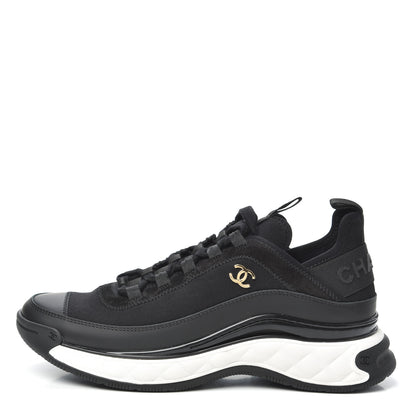 Chanel Fabric Calfskin Suede CC Sneakers 38.5 Black 1 of 7