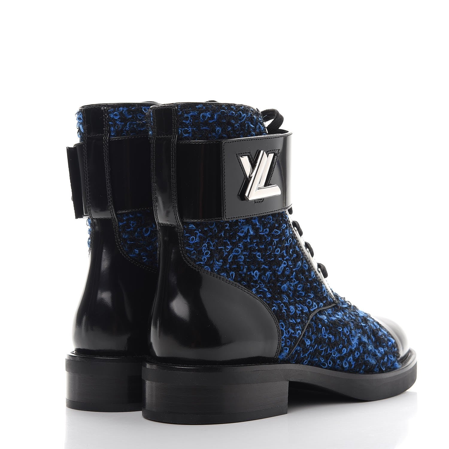 Louis Vuitton Tweed Calfskin Wonderland Ranger Boots 36 Blue Black 4 of 8