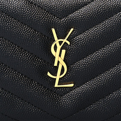 Saint Laurent Grain De Poudre Matelasse Chevron Monogram Zipped Two-Part Wallet Black 8 of 8