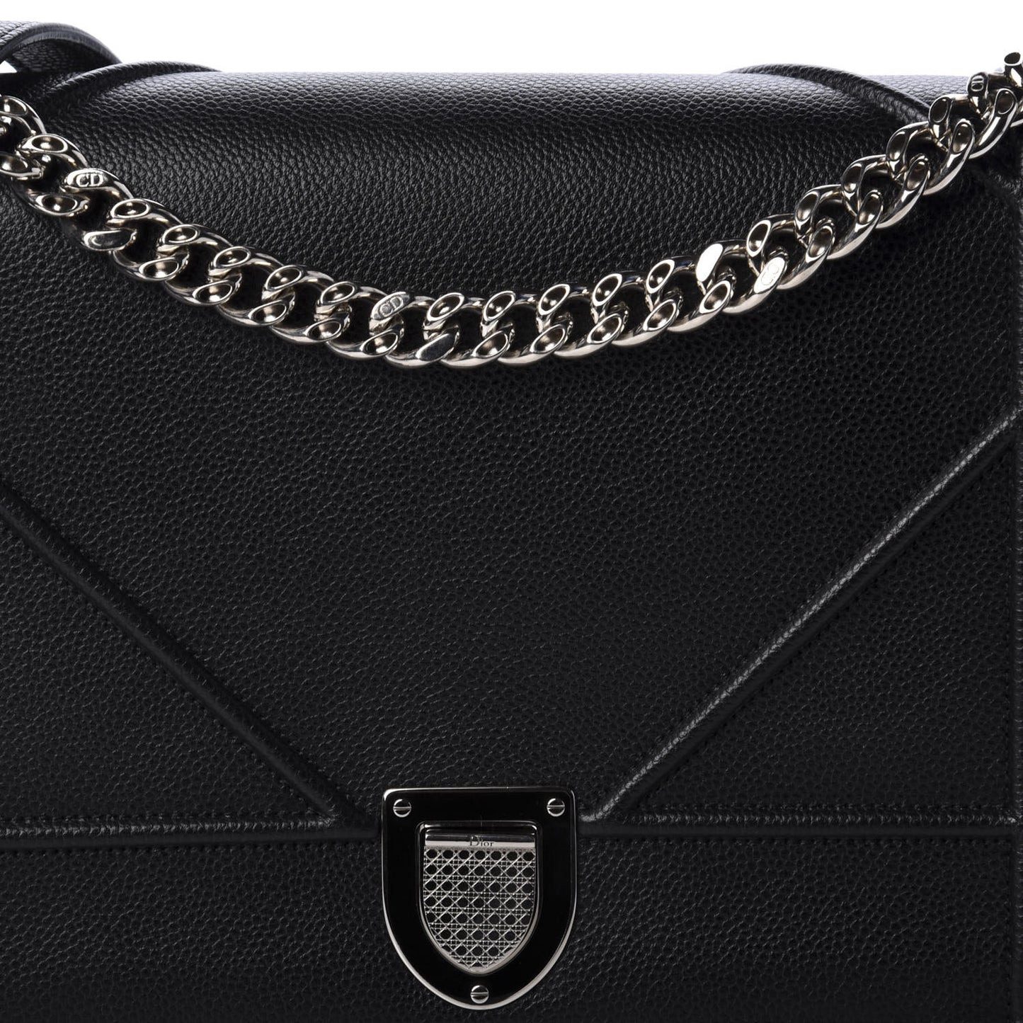 Grained Calfskin Large Diorama Flap Bag Black