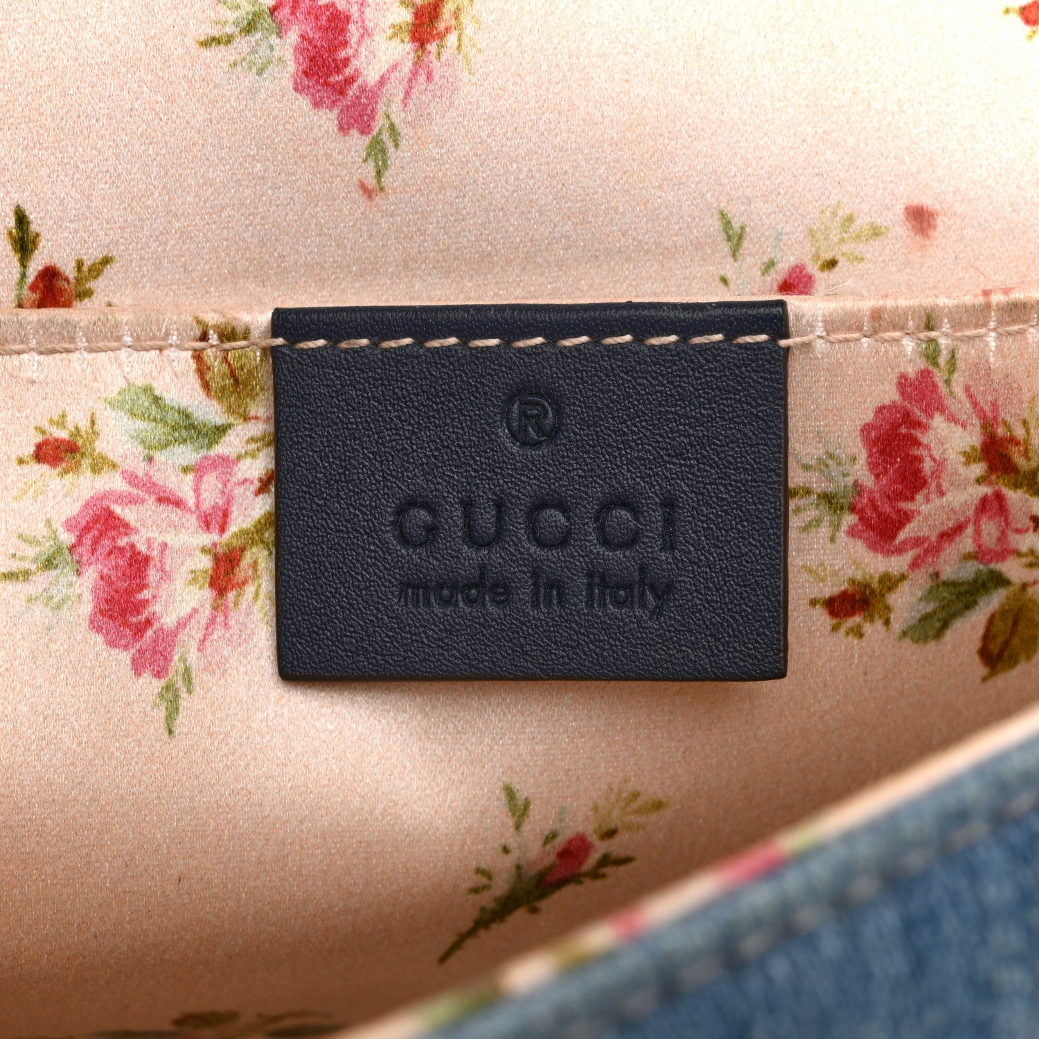 Gucci Denim Matelasse Floral Embroidered Mini GG Marmont Shoulder Bag Blue 6 of 15