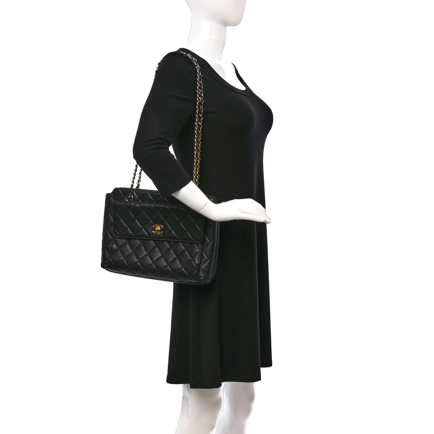 Caviar Quilted Flap Shoulder Bag Black