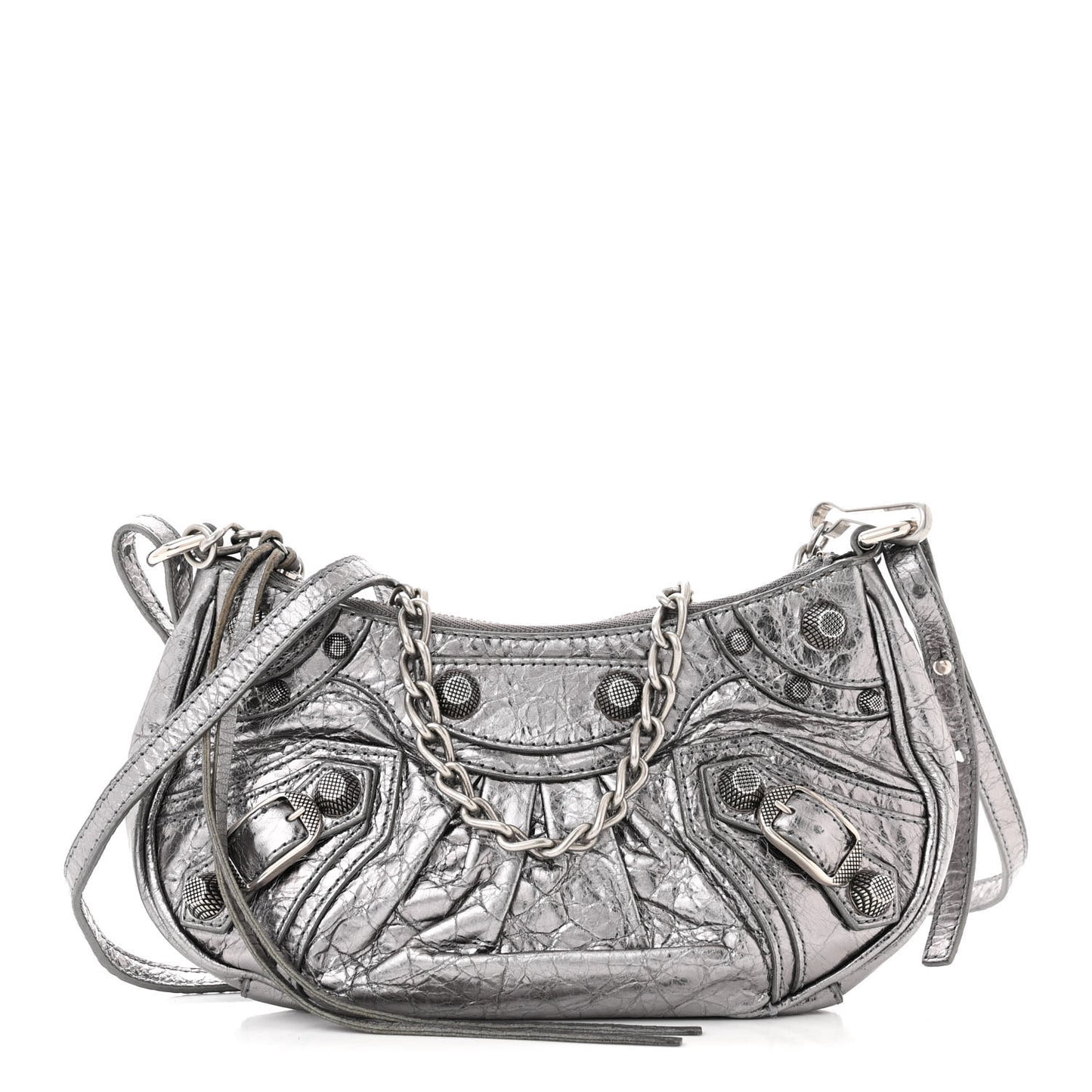 Metallic Agneau Arena Le Cagole Purse With Chain Mini Silver