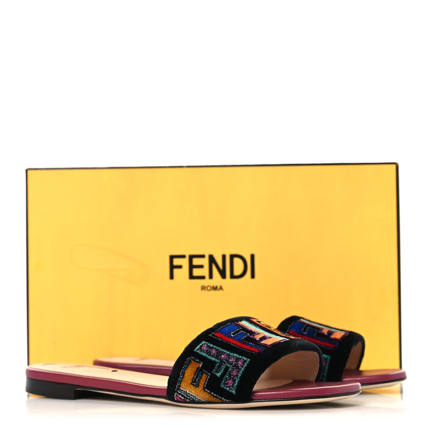 Fndiページ Fendi Velvet FF Flat Slide Sandals 37.5 Multicolor 1863732
