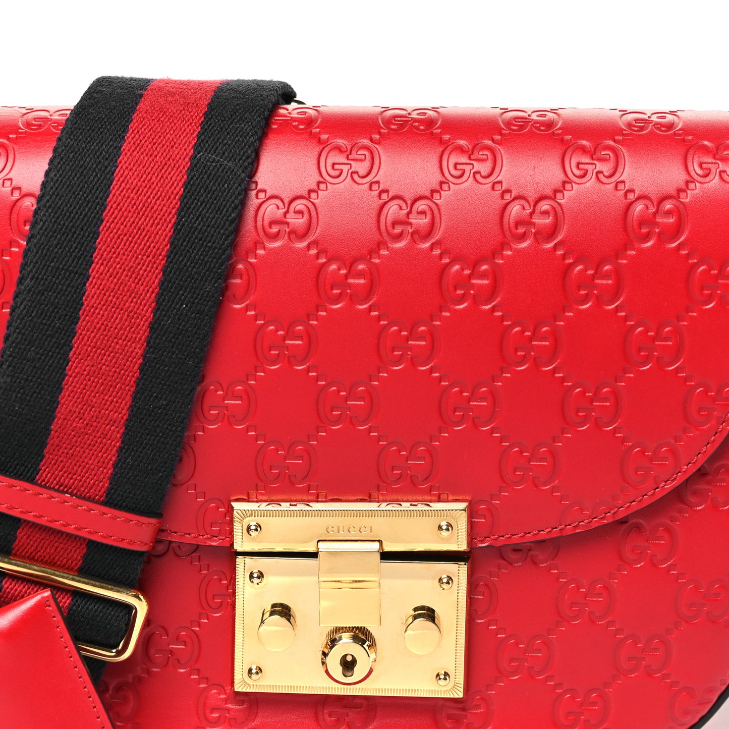 Guccissima Web Medium Padlock Messenger Shoulder Bag Hibiscus Red