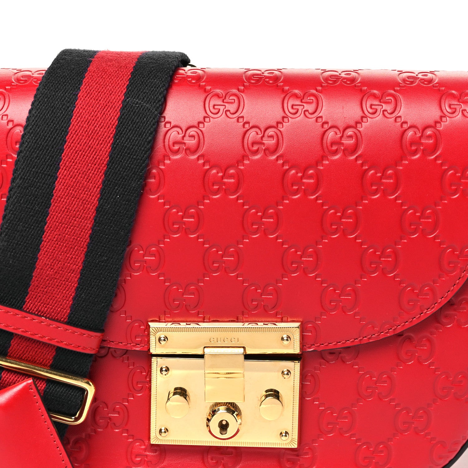 Gucci Guccissima Web Medium Padlock Messenger Shoulder Bag Hibiscus Red 8 of 10