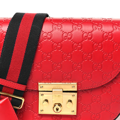 Gucci Guccissima Web Medium Padlock Messenger Shoulder Bag Hibiscus Red 8 of 10