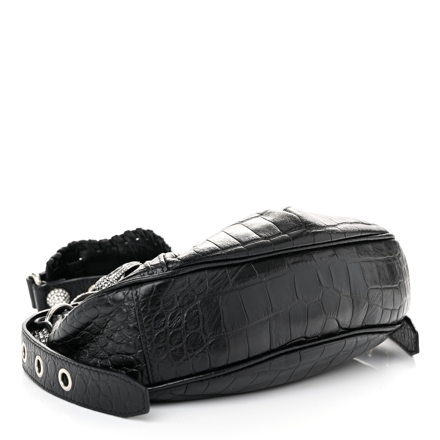 Balenciaga Extra Supple Calfskin Crystal Crocodile Embossed Le Cagole Shoulder Bag XS Black 5 of 11