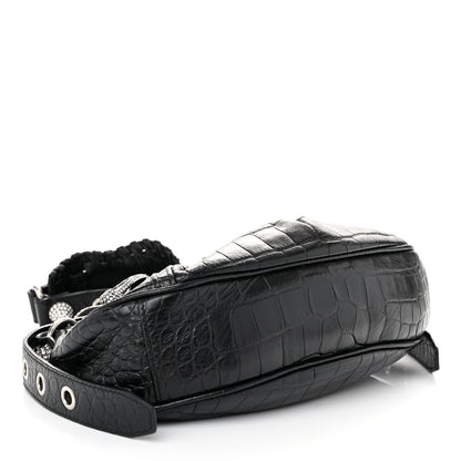 Balenciaga Extra Supple Calfskin Crystal Crocodile Embossed Le Cagole Shoulder Bag XS Black 5 of 11