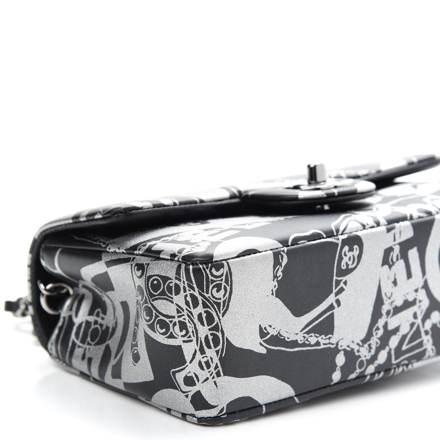 Chanel Lambskin Printed Mini Rectangular Flap Black Silver 8 of 9
