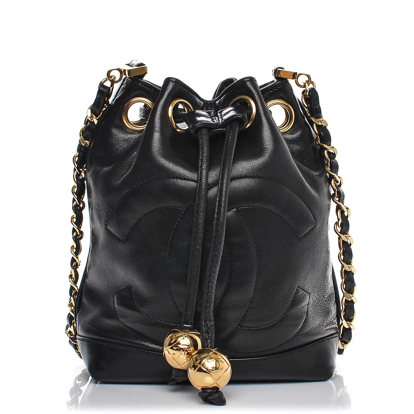 Lambskin CC Drawstring Bag Black
