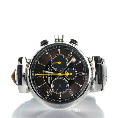 Louis Vuitton Stainless Steel Alligator 41mm Tambour Chronograph Automatic Watch Brown 3 of 10