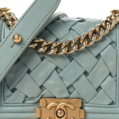Chanel Lambskin Woven Mini Chateau Boy Flap Light Blue 8 of 13