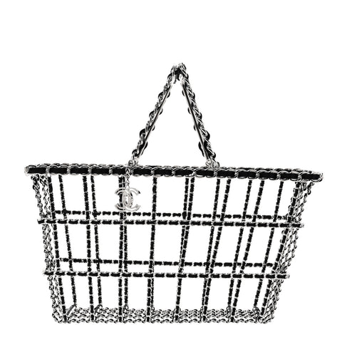 Brass Calfskin Medium Grocery By Chanel Shopping Basket Silver