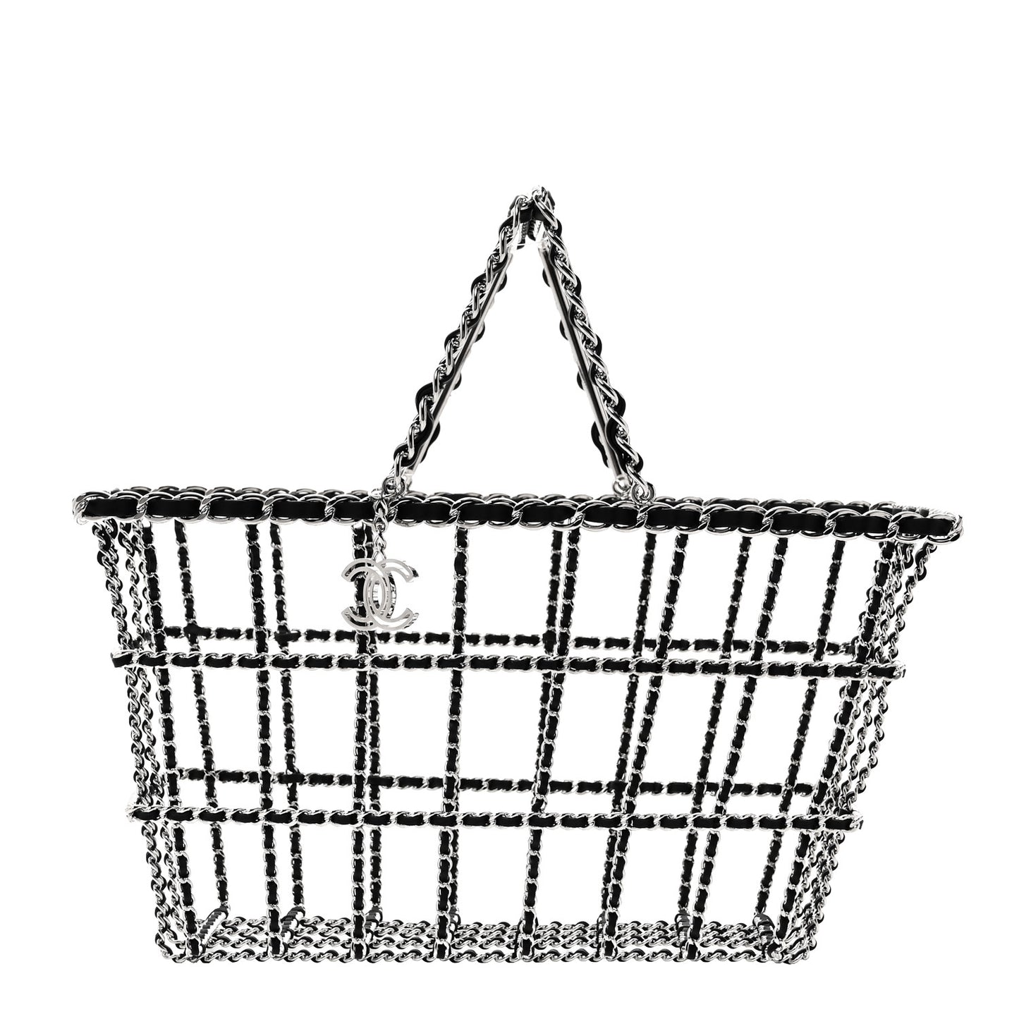 Brass Calfskin Medium Grocery By Chanel Shopping Basket Silver