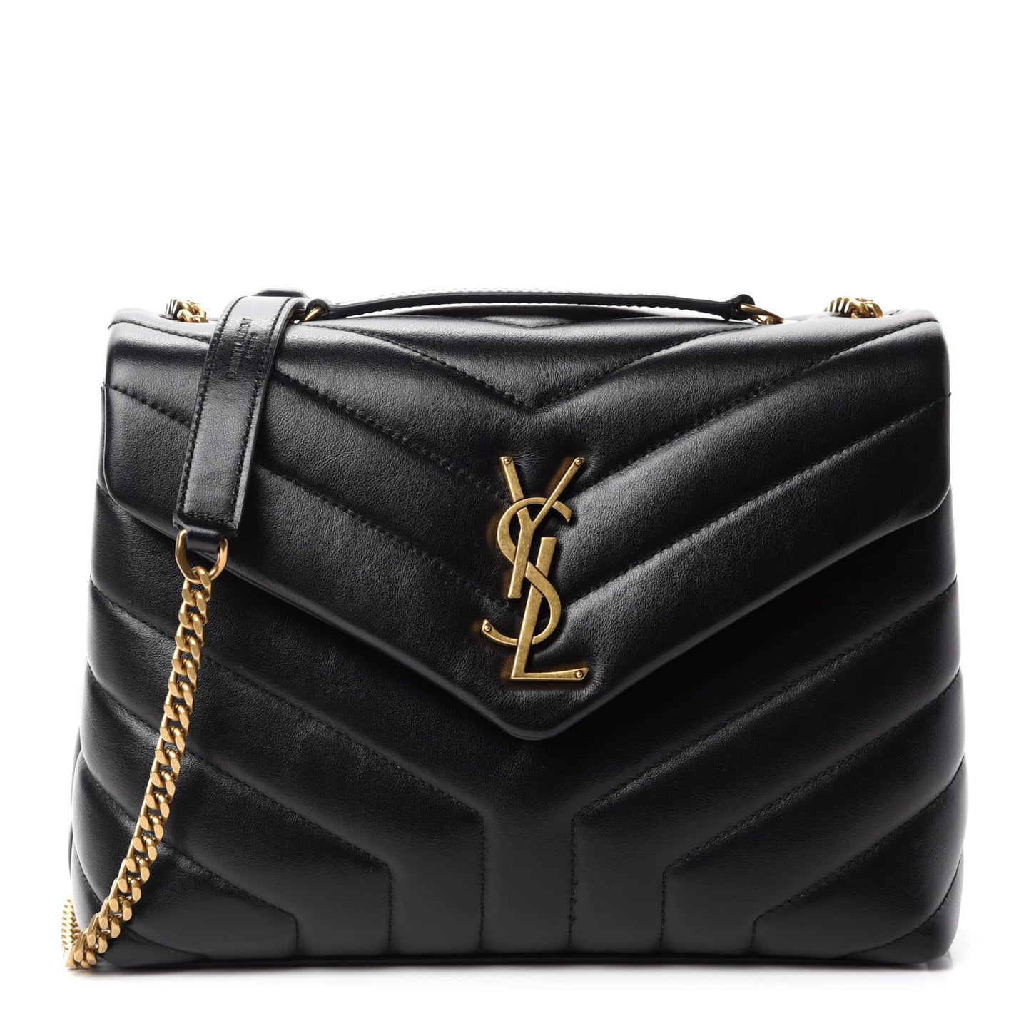 Calfskin Y Quilted Monogram Small Loulou Chain Satchel Black