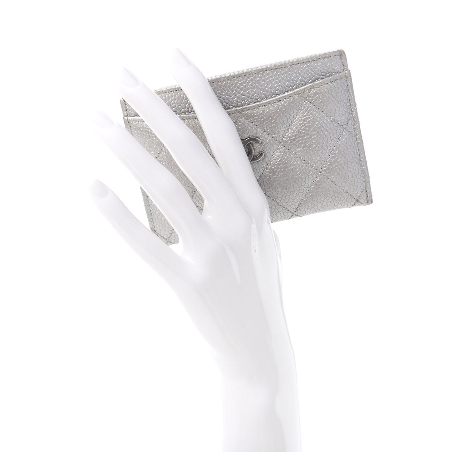 Metallic Caviar Quilted Card Holder Silver