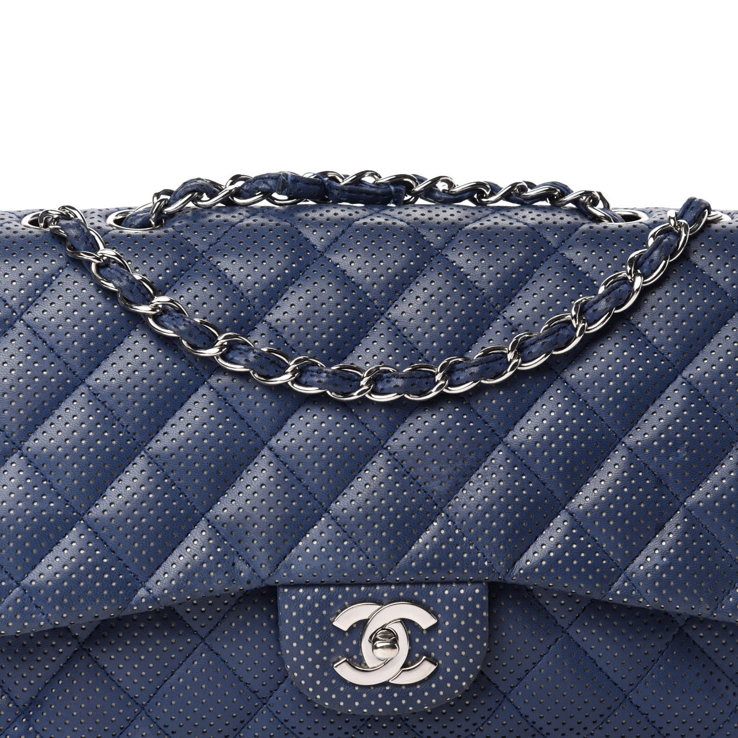 Chanel Lambskin Perforated Jumbo Single Flap Blue 17 of 17