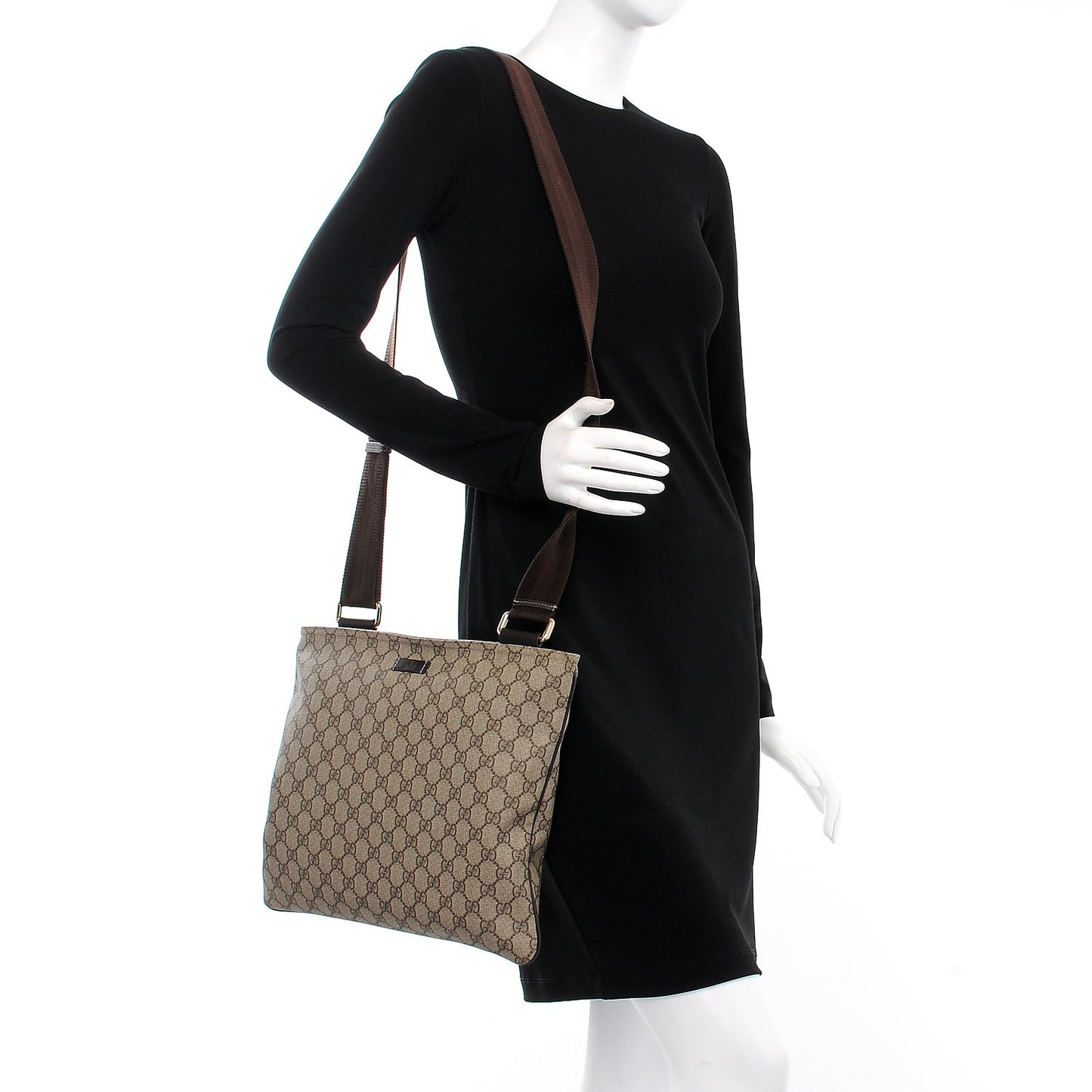 GG Supreme Monogram Medium Flat Messenger Bag Dark Brown