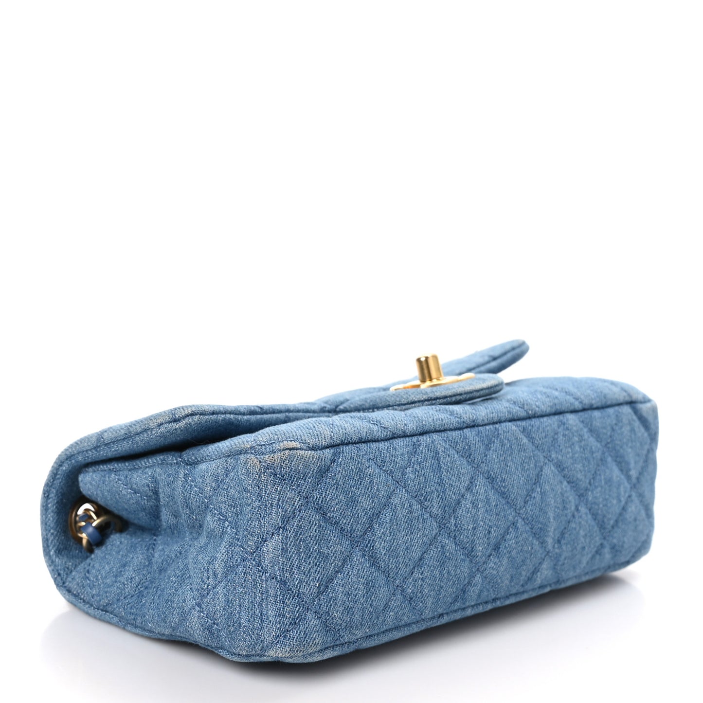 Denim Quilted Mini Pearl Crush Rectangular Flap Blue