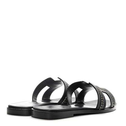 Hermes Calfskin Pique Oran Sandals 36.5 Black 4 of 10