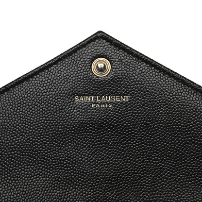 Saint Laurent Grain De Poudre Matelasse Chevron Monogram Envelope Chain Wallet Black 6 of 10