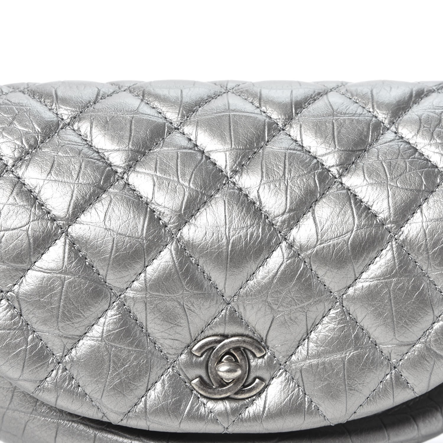 Chanel Metallic Calfskin Crocodile Embossed Quilted Easy Trip Waist Bag Fanny Pack Silver 9 of 9