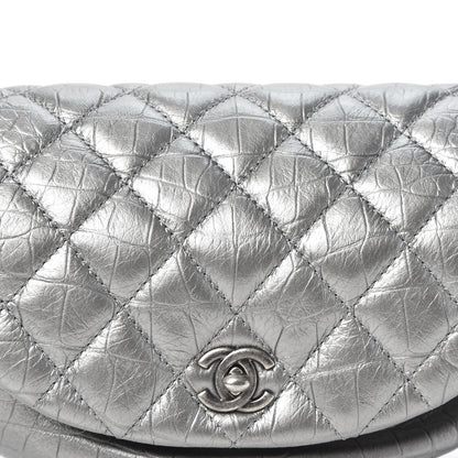 Chanel Metallic Calfskin Crocodile Embossed Quilted Easy Trip Waist Bag Fanny Pack Silver 9 of 9