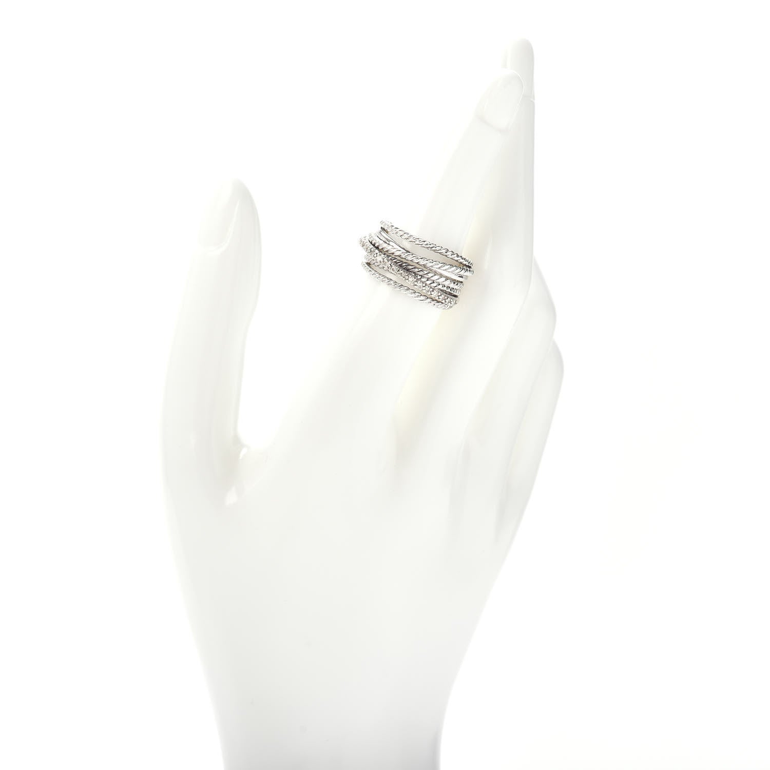 David Yurman Sterling Silver 14K White Gold Diamond 11mm Wide Crossover Cable Ring 54 7 2 of 5
