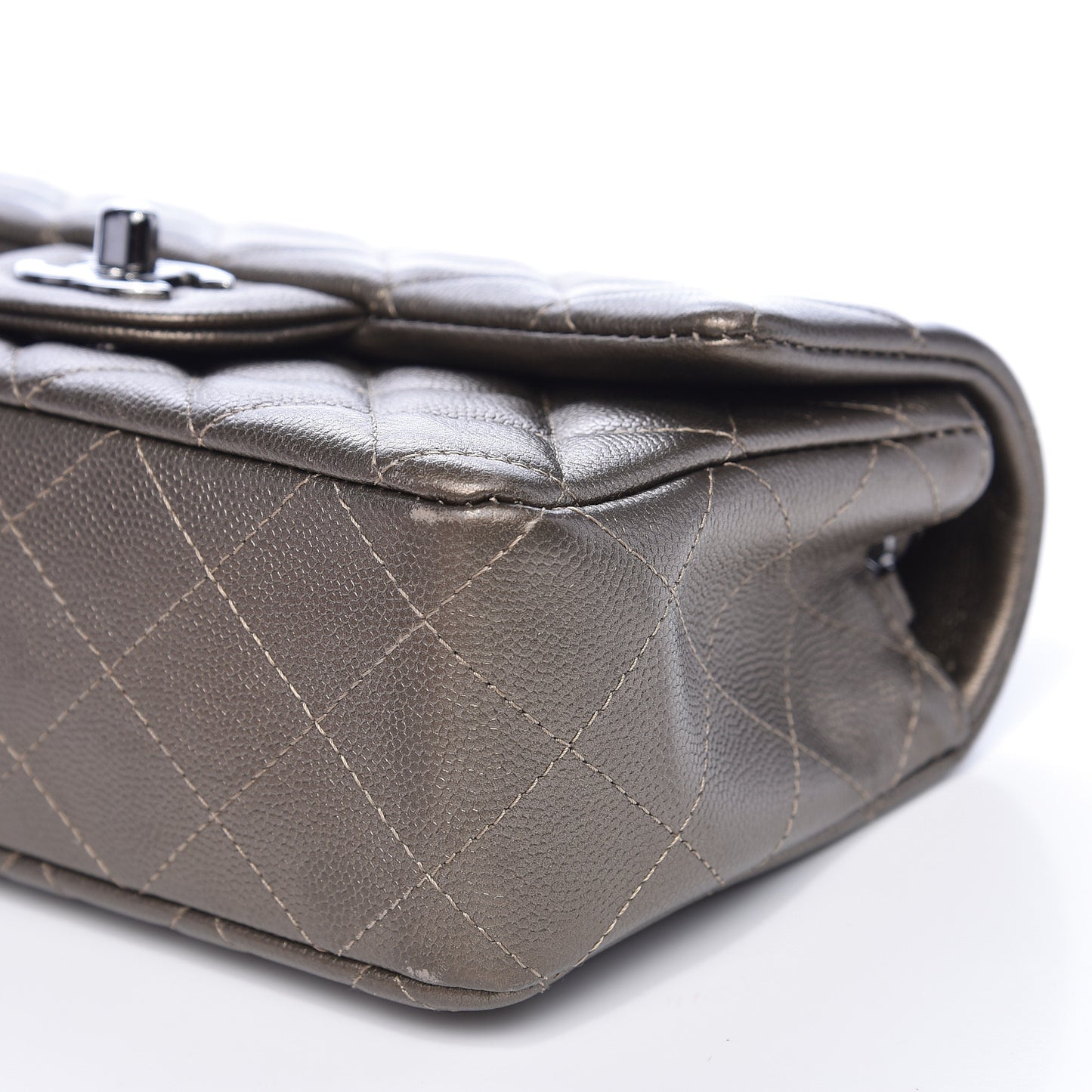 Metallic Caviar Quilted Mini Rectangular Flap Bronze