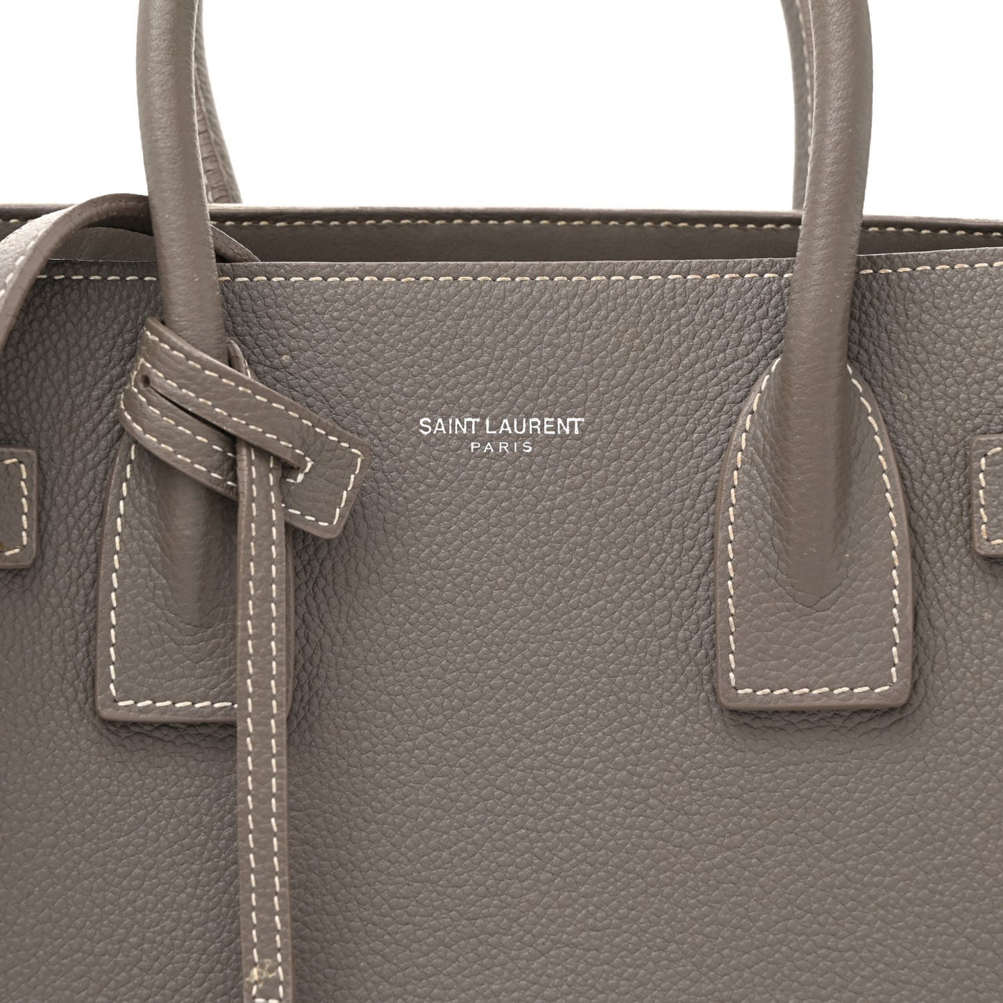 Grained Calfskin Topstich Baby Sac De Jour Grey