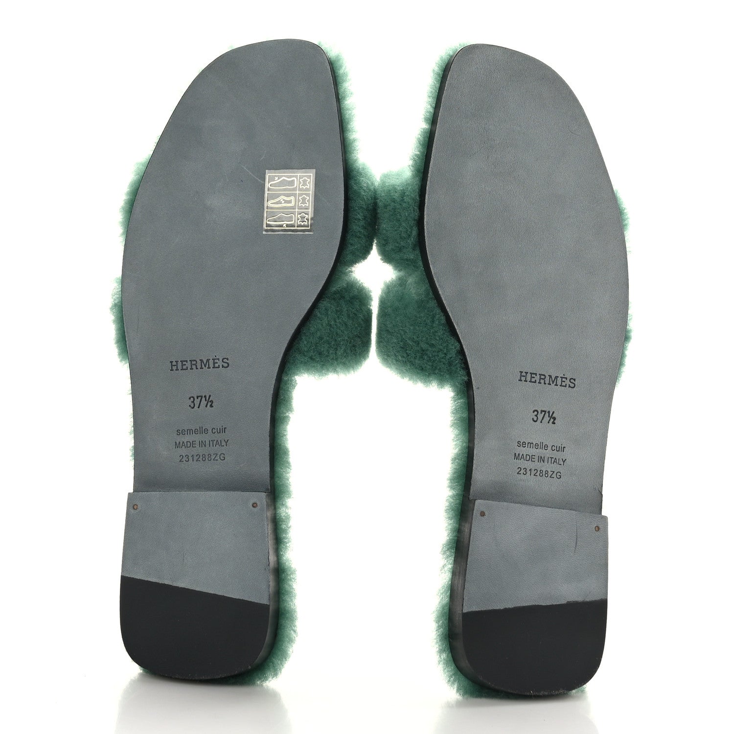 Hermes Woolskin Oran Sandals 37.5 Vert Anglais 5 of 7