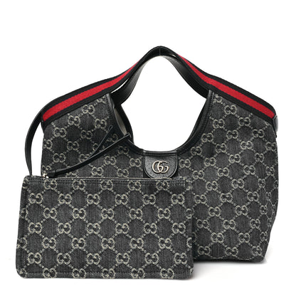 Gucci Denim GG Monogram Web Small Giglio Tote Blue White 3 of 11