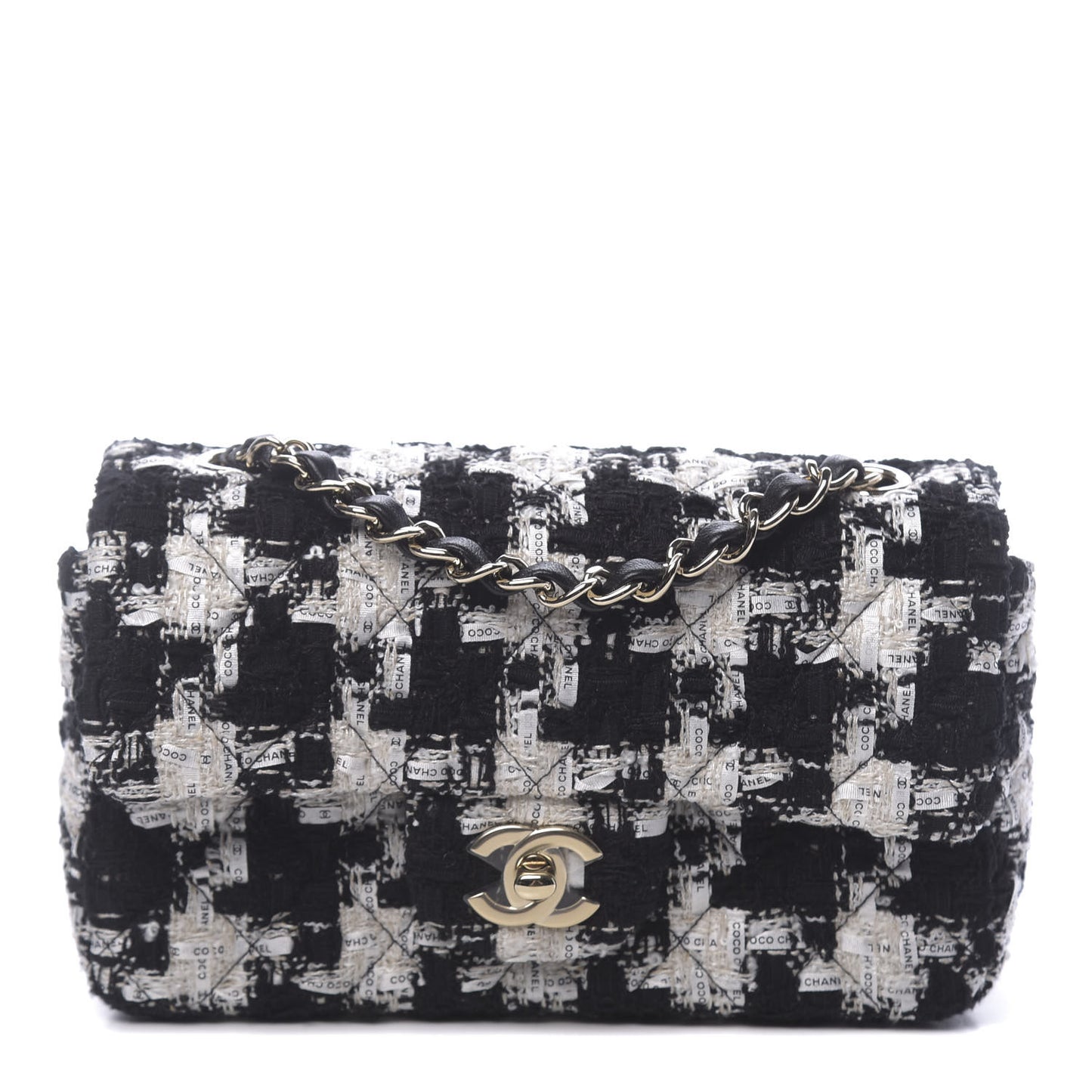 Tweed Quilted Mini Rectangular Flap Black Ecru White