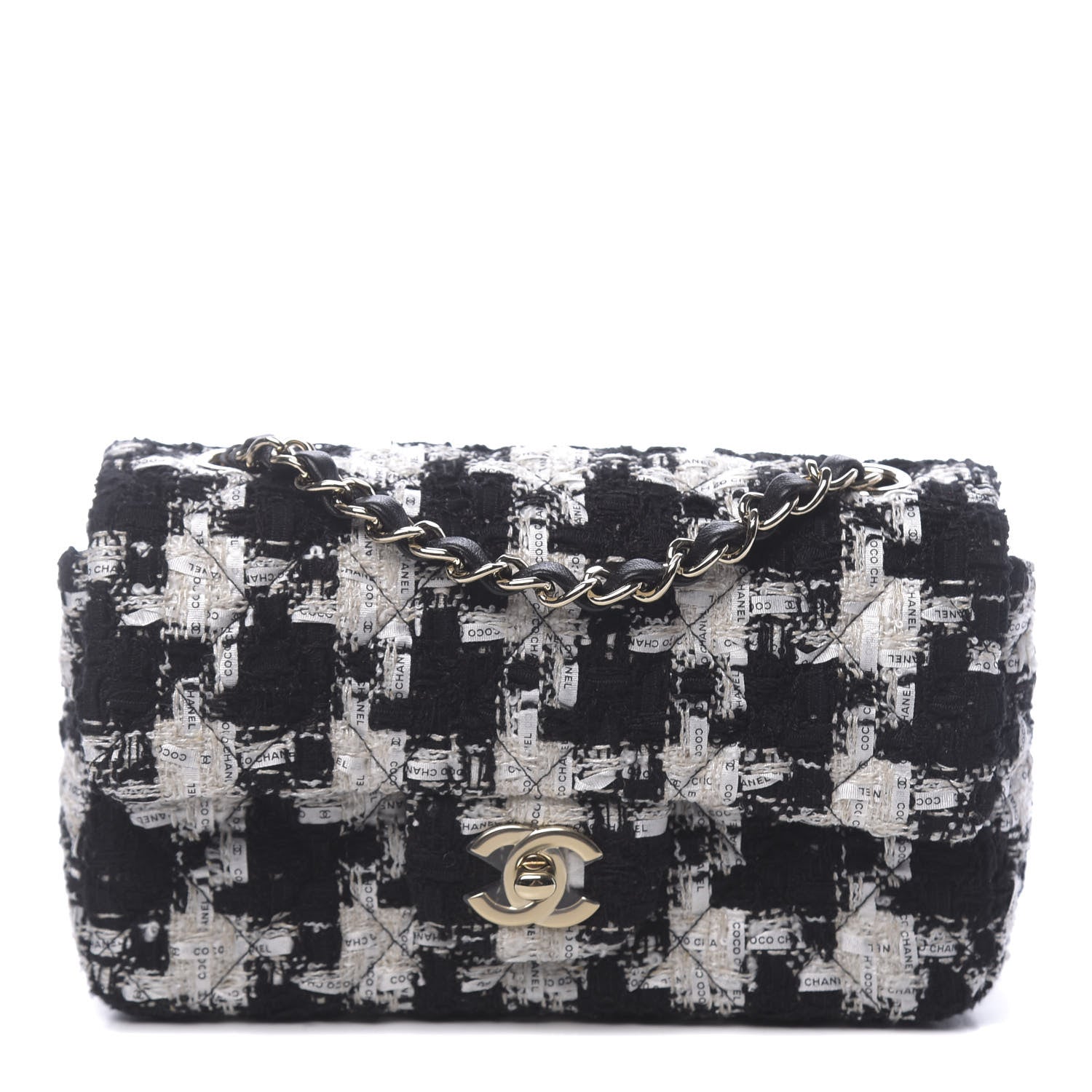 Chanel Tweed Quilted Mini Rectangular Flap Black Ecru White 1 of 11