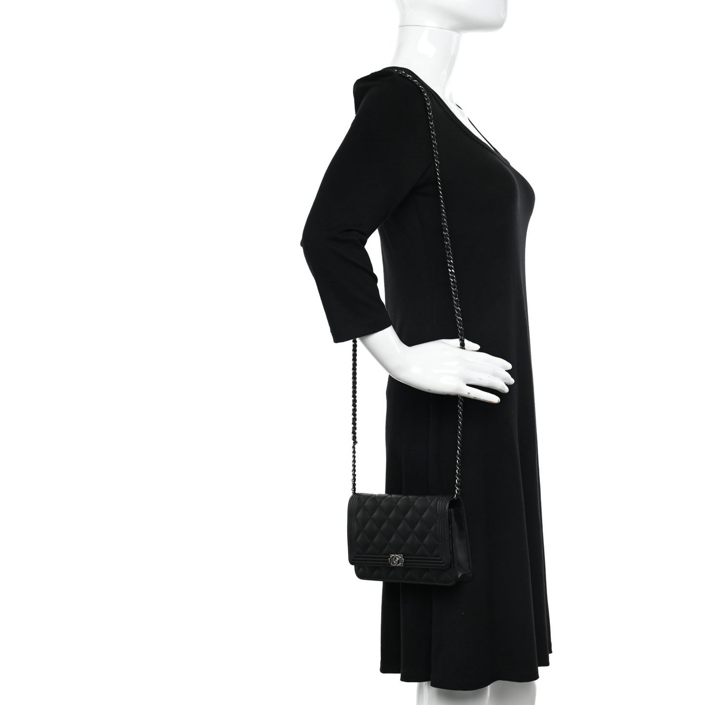 Grained Calfskin Quilted Boy Wallet On Chain WOC Black