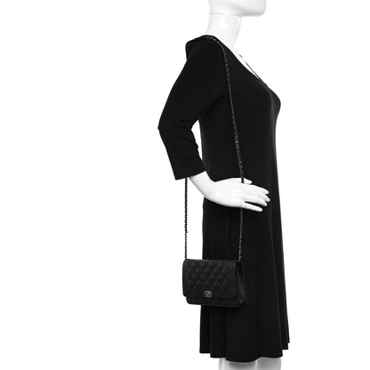 Chanel Grained Calfskin Quilted Boy Wallet On Chain WOC Black 2 of 12